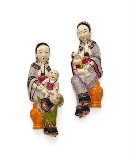 Appraisal: Pair of Chinese molded polychrome figures qing dynasty Two plaster