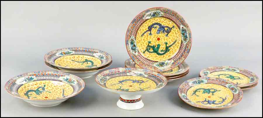 Appraisal: CHINESE FAMILLE JAUNE PORCELAIN PARTIAL TABLE SERVICE Comprising four plates