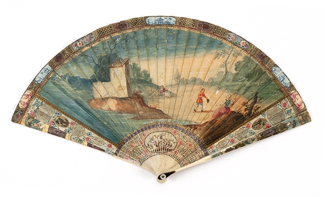 Appraisal: VERNIS MARTIN-TYPE BRIS FAN Flemish th CenturySeashore scene with three