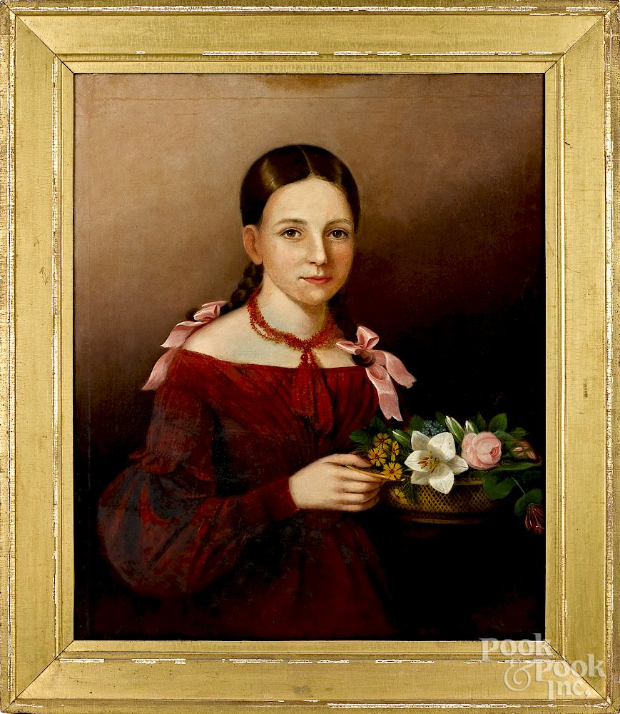 Appraisal: American oil on canvas portrait of a young girl American