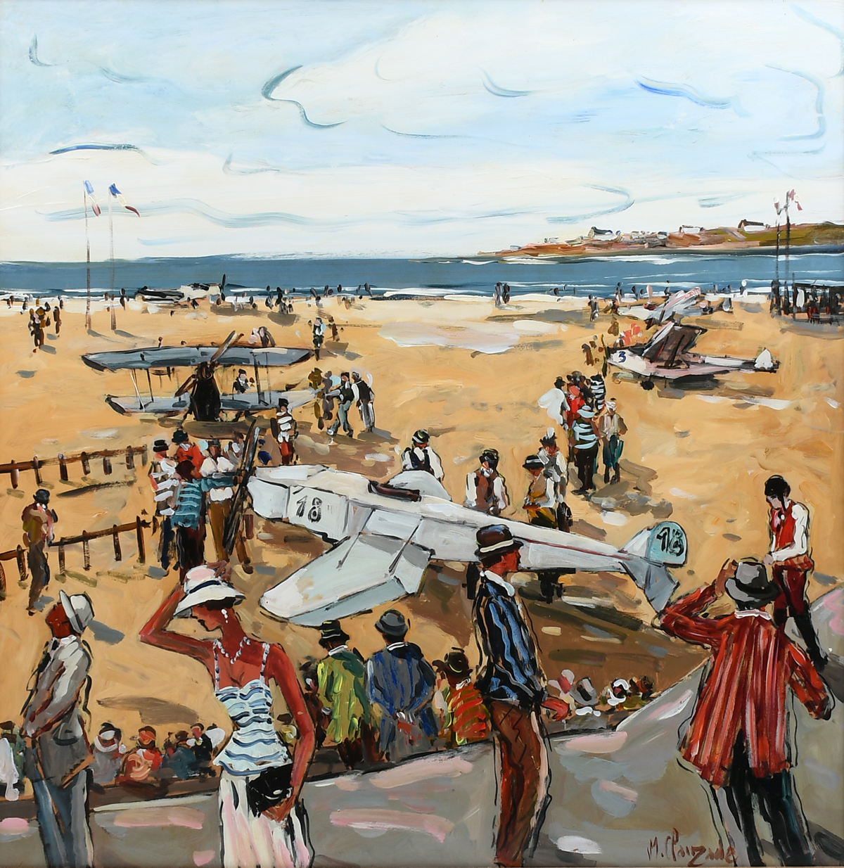 Appraisal: CLAUZADE Marc - French ''Aeroplanes'' French Beach Scene with Planes