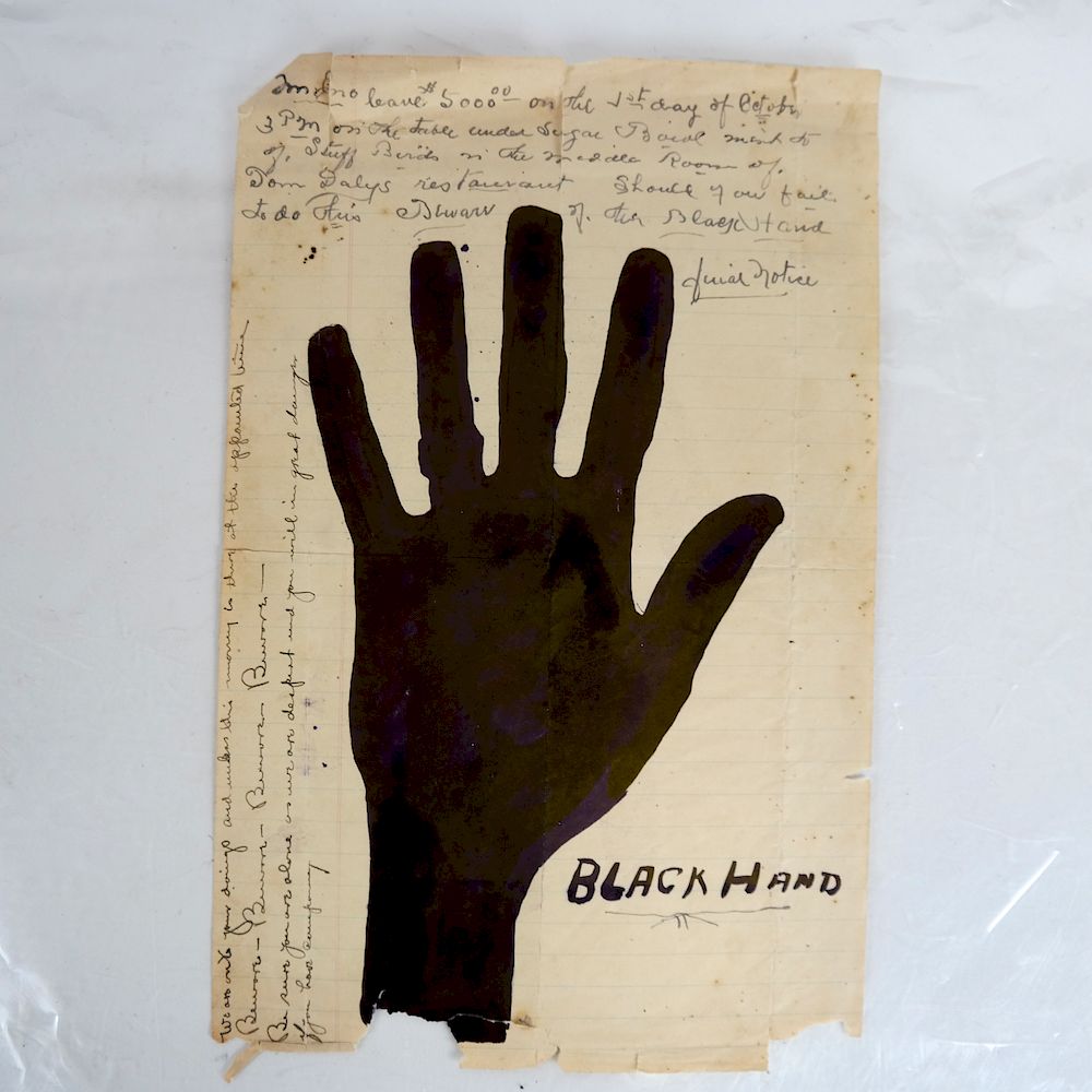 Appraisal: Black Hand Extortion Letter X lined paper extortion letter likely