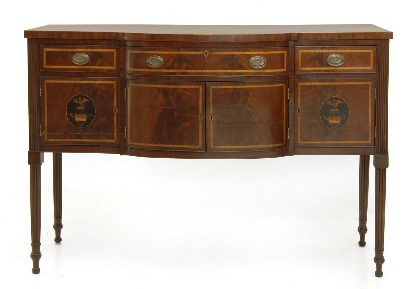 Appraisal: ANTIQUE AMERICAN HEPPLEWHITE SIDEBOARD Late th CenturyIn cherry with mahogany-veneered