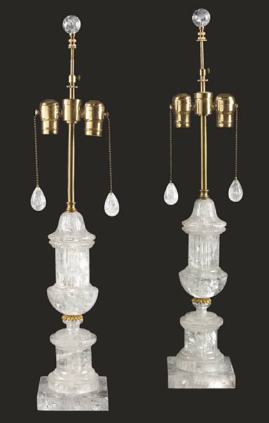 Appraisal: A pair of rock crystal lamps Each with fluted and