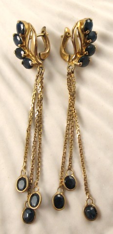 Appraisal: PAIR OF SAPPHIRE AND YELLOW GOLD EARRINGS each k gold