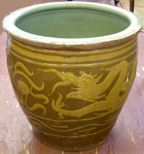 Appraisal: Large Kuang Hsu Ochre- and Russet-Glazed Pottery Tree Tub in