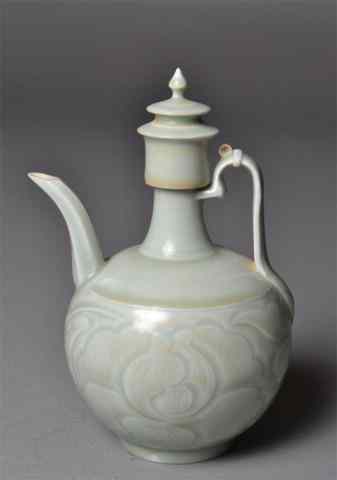 Appraisal: Chinese Celedon Teapot with LidCeledon porcelain teapot with embossed floral