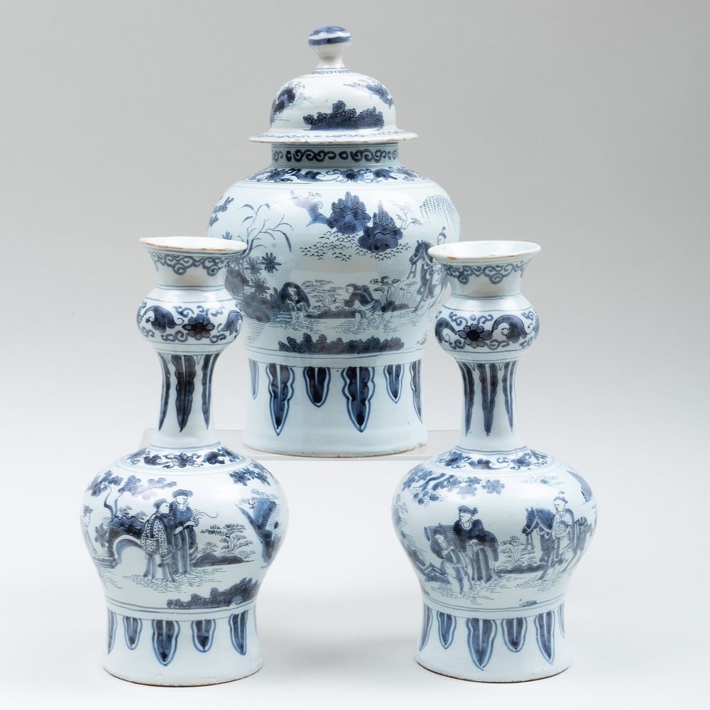 Appraisal: Pair of Dutch Delft Blue and White Bottle Vases and