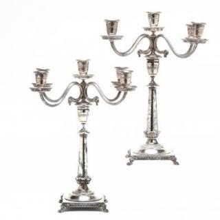 Appraisal: A Pair of Italian Neoclassical Style Silver Candelabra silver hallmark