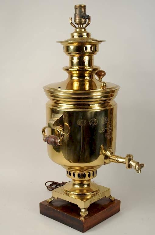 Appraisal: Large Russian Brass Samovar Lamp Large Russian brass Samovar now