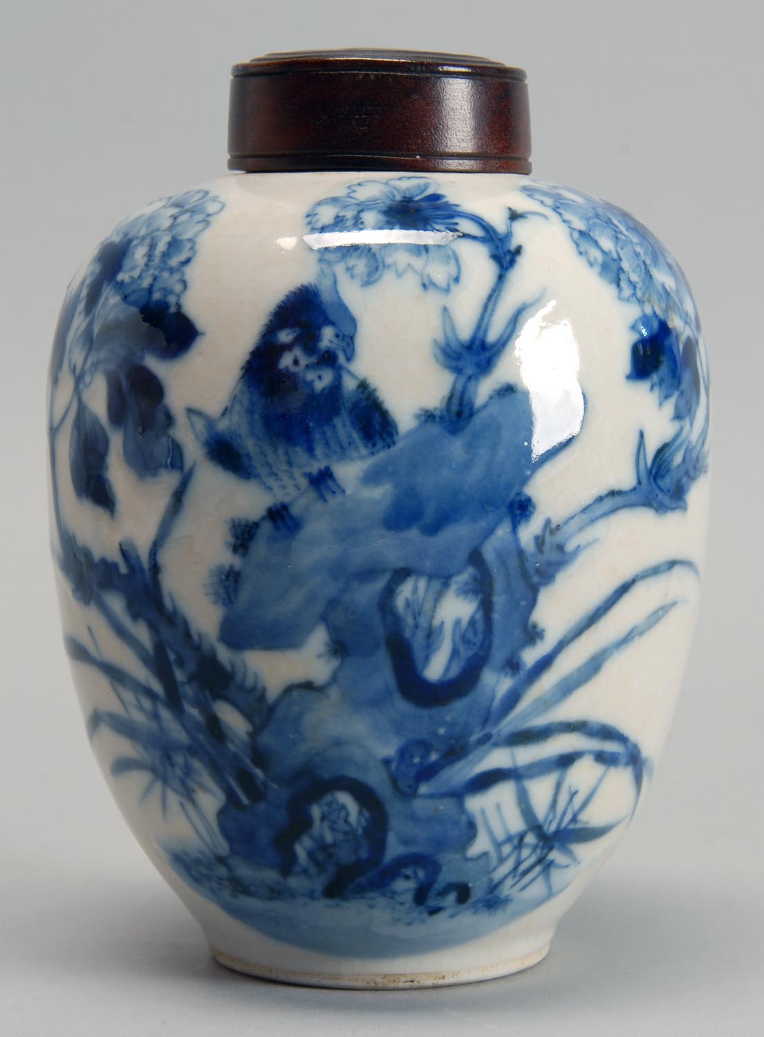 Appraisal: BLUE AND WHITE PORCELAIN JAR th CenturyWith bird and flower