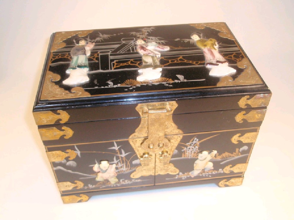 Appraisal: A Chinese jewellery casket with applied Chinese figures and brass