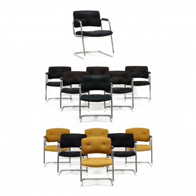 Appraisal: VINTAGE STEELCASE CANTILEVERED ARMCHAIRS s polished tubular steel frames with