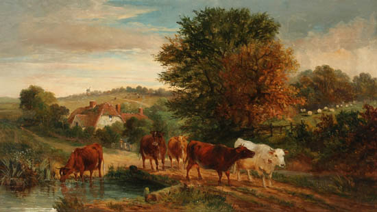 Appraisal: William George Meadows British ca - Cows Fording a Stream