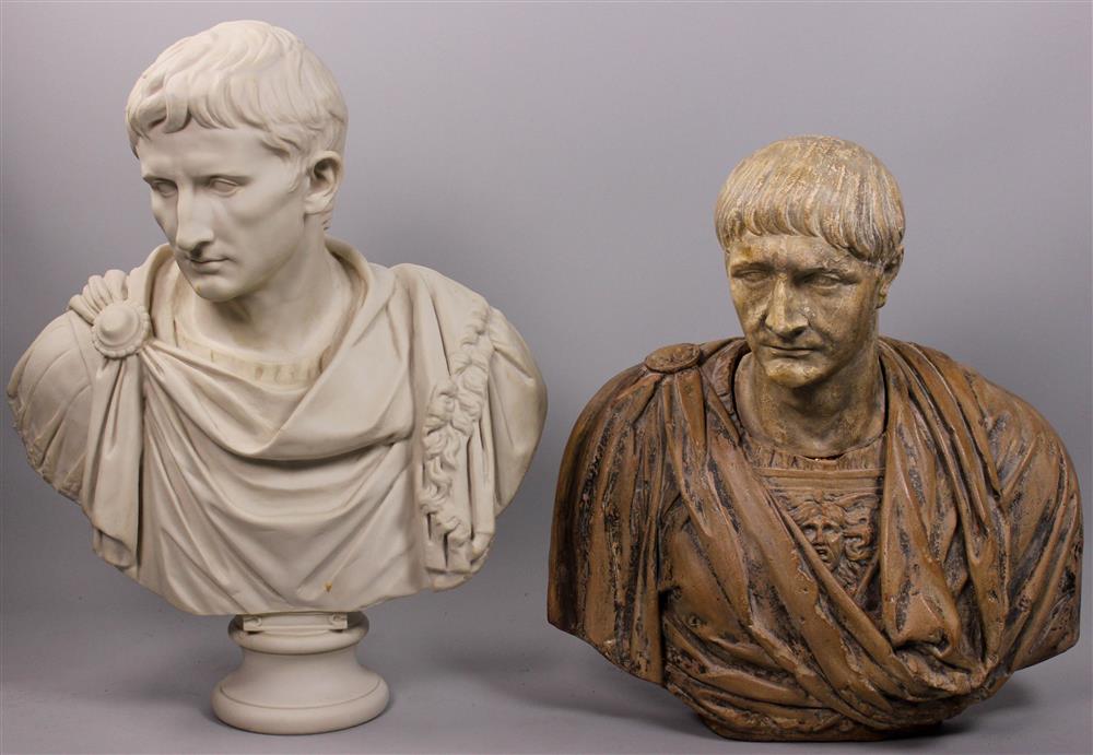 Appraisal: TWO LARGE COMPOSITE BUSTS OF ROMAN EMPERORS the first faux