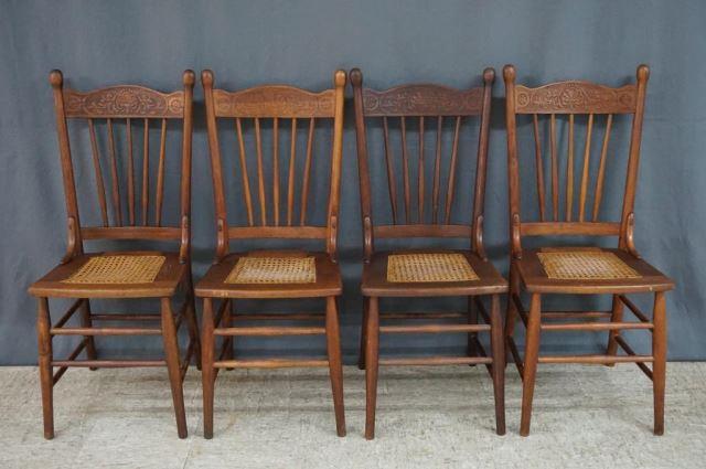 Appraisal: Antique Pressed Back Cane Seat Dining Chairs Early 's -