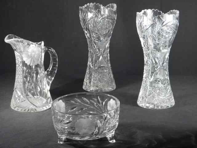 Appraisal: Four pieces of assorted cut glass Includes a pair of