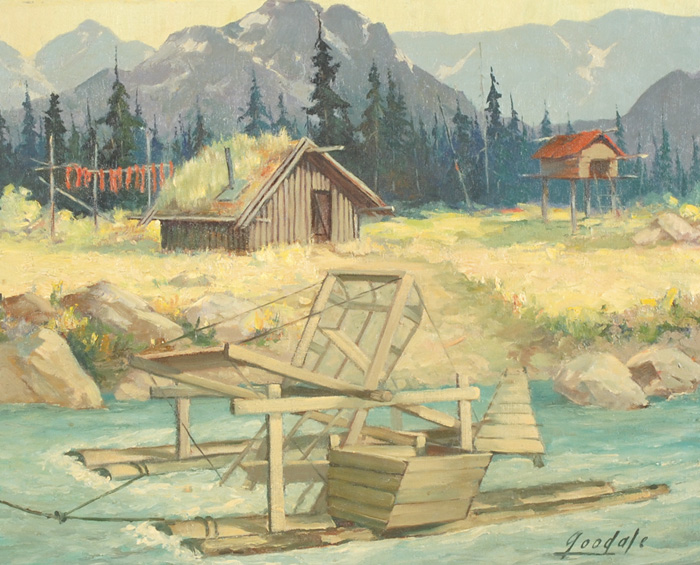 Appraisal: HARVEY B GOODALE OIL ON CANVAS Alaska - River cabin