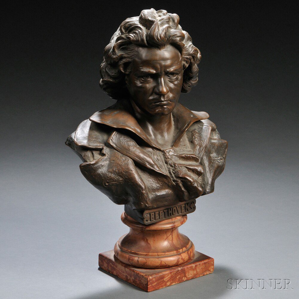 Appraisal: Continental School th Century Bronze Bust of Beethoven medium brown