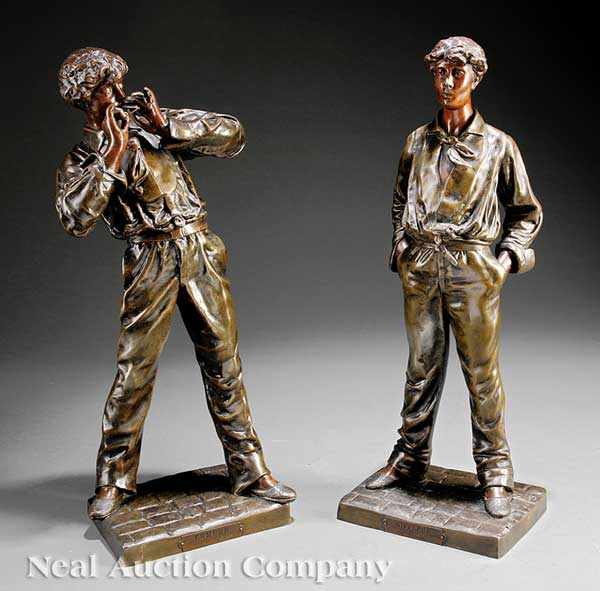 Appraisal: A Pair of Antique French Patinated Metal Figures Siffleur Whistler