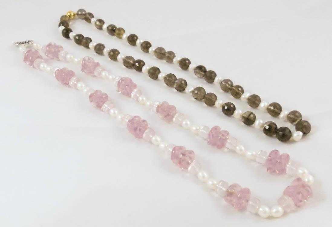 Appraisal: TWO PEARL AND COLORED GEMSTONE NECKLACES including a inch necklace