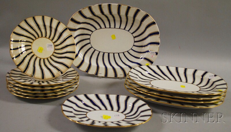 Appraisal: Ten-piece English Gilt and Cobalt Striped Porcelain Partial Dinner Service