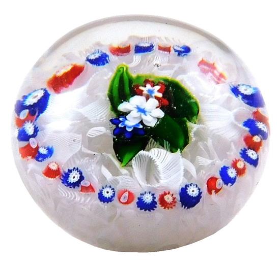 Appraisal: PAPERWEIGHT Antique French Saint-Louis glass paperweight alternating red and blue