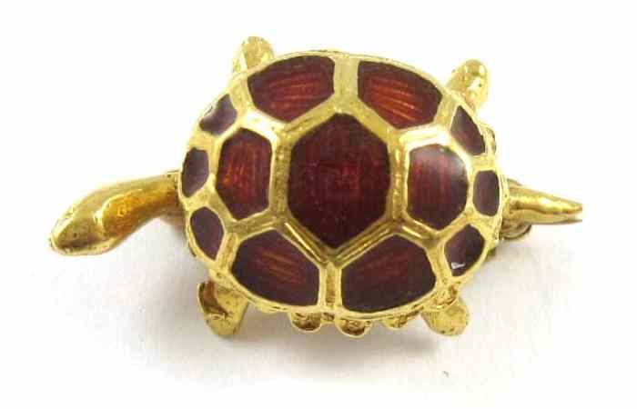 Appraisal: ENAMEL AND FOURTEEN KARAT GOLD TURTLE BROOCH weighing grams The