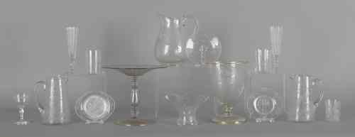 Appraisal: Collection of etched colorless glass