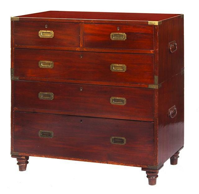 Appraisal: A LATE VICTORIAN MAHOGANY MILITARY CHEST in two parts fitted