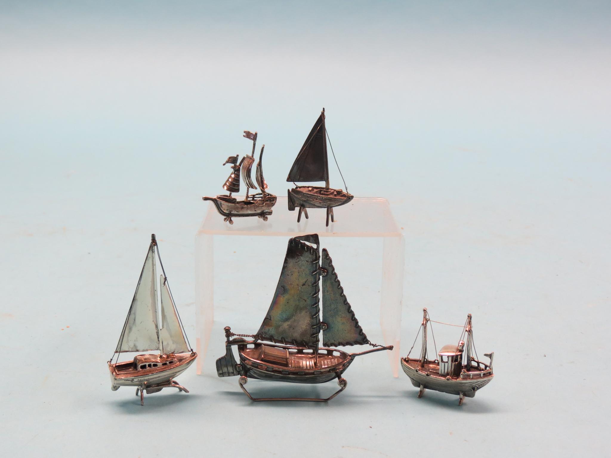 Appraisal: Five imported silver boat models tallest in SEE ILLUSTRATION