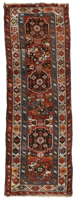 Appraisal: Kurdish Gallery Carpet late th early th century six central