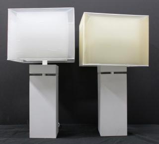 Appraisal: Pair of White Laminate Lucite Tabletop Lamps s the tall