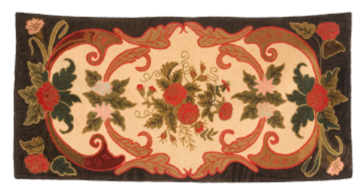 Appraisal: AMERICAN SHIRRED HOOKED RUG WITH FOLIATE BORDER SURROUNDING A CENTRAL