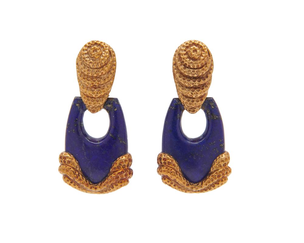 Appraisal: ROBERT WANDER K Gold and Lapis Lazuli Earclips each comprising