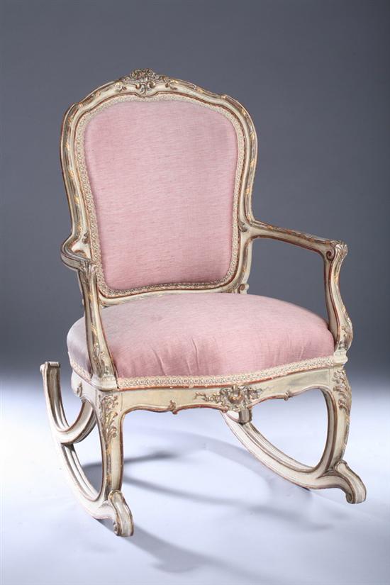 Appraisal: ITALIAN ROCOCO STYLE CREAM-PAINTED PARCEL-GILT ROCKING FAUTEUIL th century with