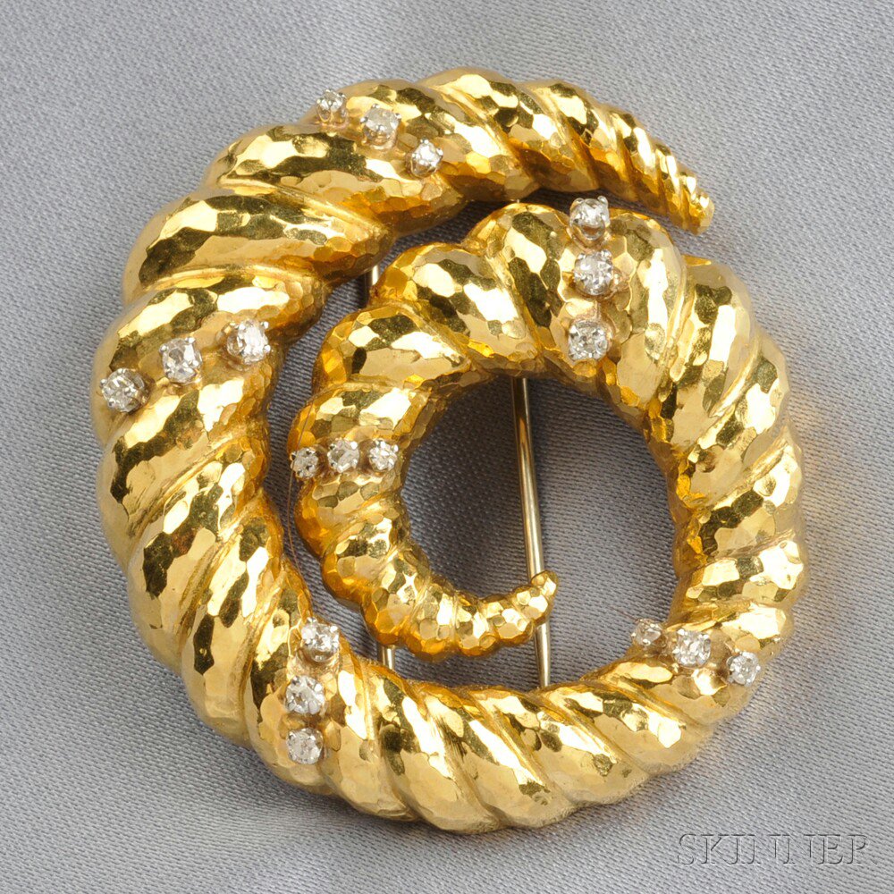 Appraisal: kt Gold and Diamond Brooch David Webb with old single-cut