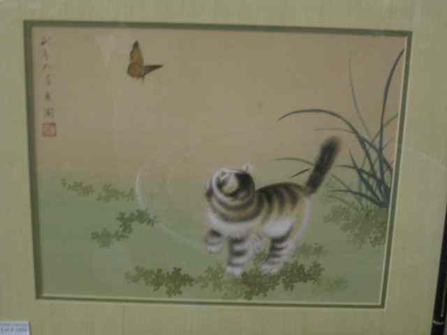 Appraisal: Chinese Painting on Paper kitten butterfly '' x '' signed