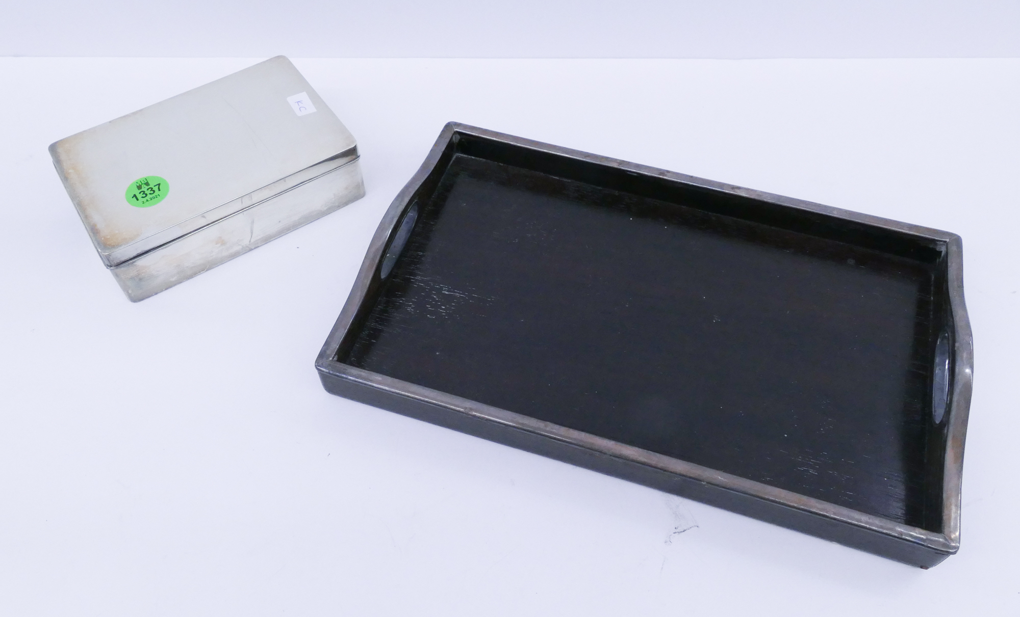 Appraisal: pc Japanese Silver Mounted Tray Box- '' and ''