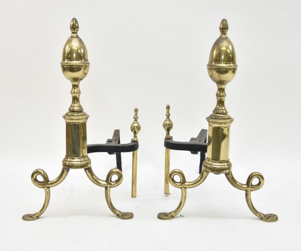 Appraisal: Large pair of brass lemon top andirons th c with