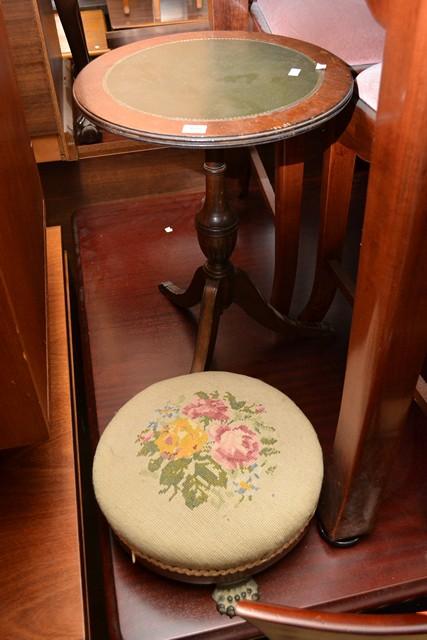 Appraisal: AN ANTIQUE FOOT STOOL AND A WINE TABLE