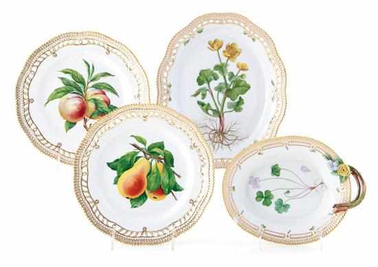 Appraisal: Royal Copenhagen Flora Danica plates dish and platter gilt borders