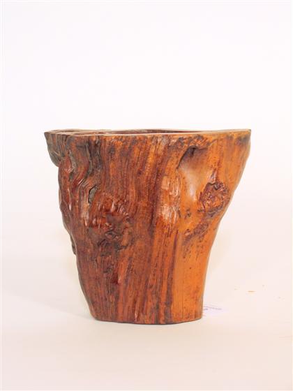 Appraisal: Chinese rootwood brushpot th century Of flattened oval form smooth