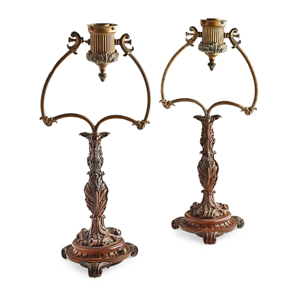 Appraisal: PAIR OF ROCOCO STYLE CARVED WALNUT LAMP BASES LATE TH