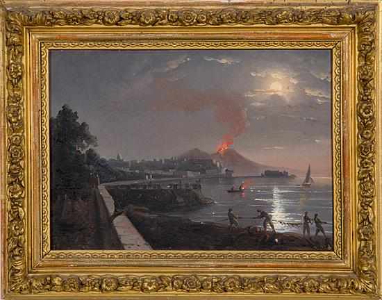 Appraisal: Neapolitan school th century VIEW OF VESUVIUS ERUPTION oil on