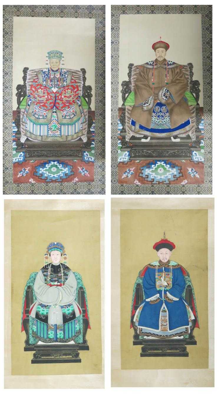 Appraisal: FOUR CHINESE EMPEROR AND EMPRESS SCROLLS paintings on silk two