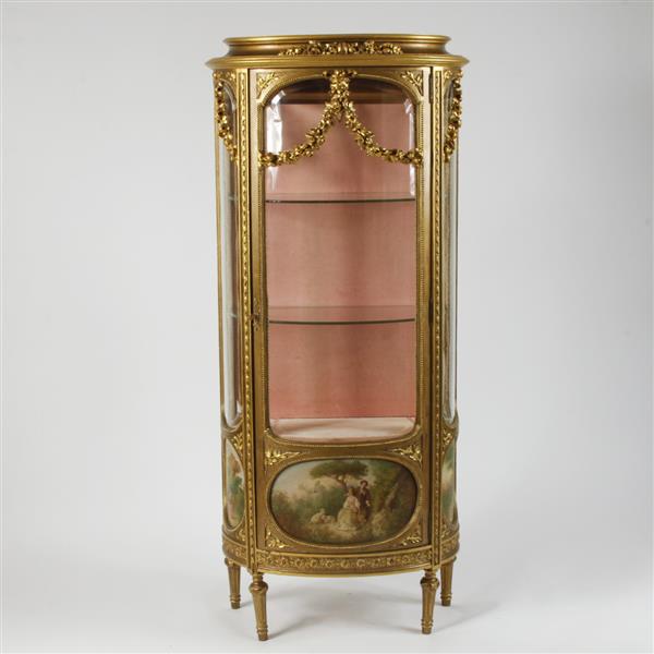 Appraisal: French Louis XVI Vernis Martin Gilt Vitrine Curio Cabinet with