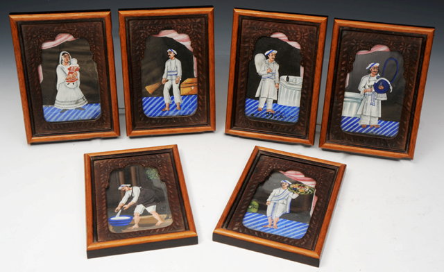 Appraisal: A SET OF SIX INDIAN FIGURATIVE PICTURES ON MICA decoratively