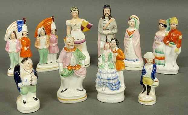 Appraisal: Ten small th c Staffordshire figures largest h