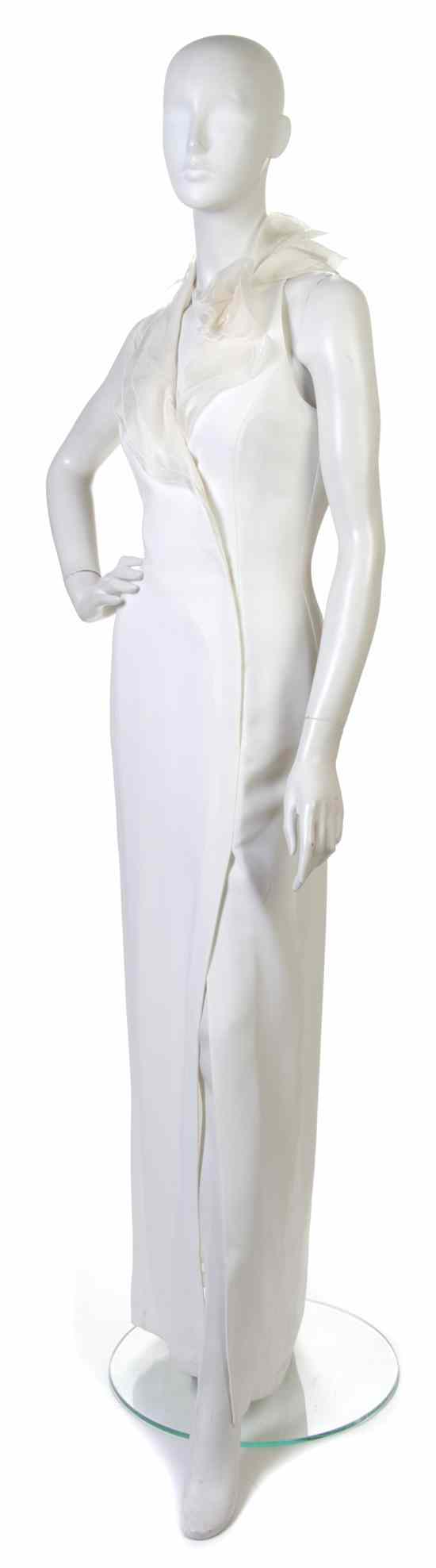 Appraisal: A Thierry Mugler White Tuxedo Evening Gown with ruffled organza